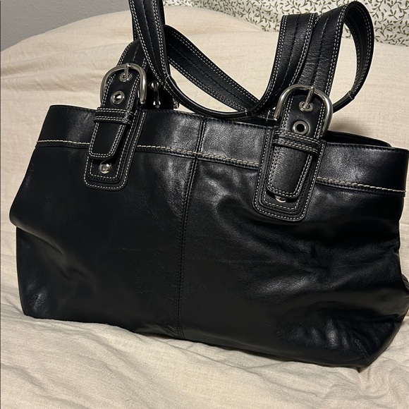 Coach Black Leather Tote with Silver Accents - Picture 4 of 9